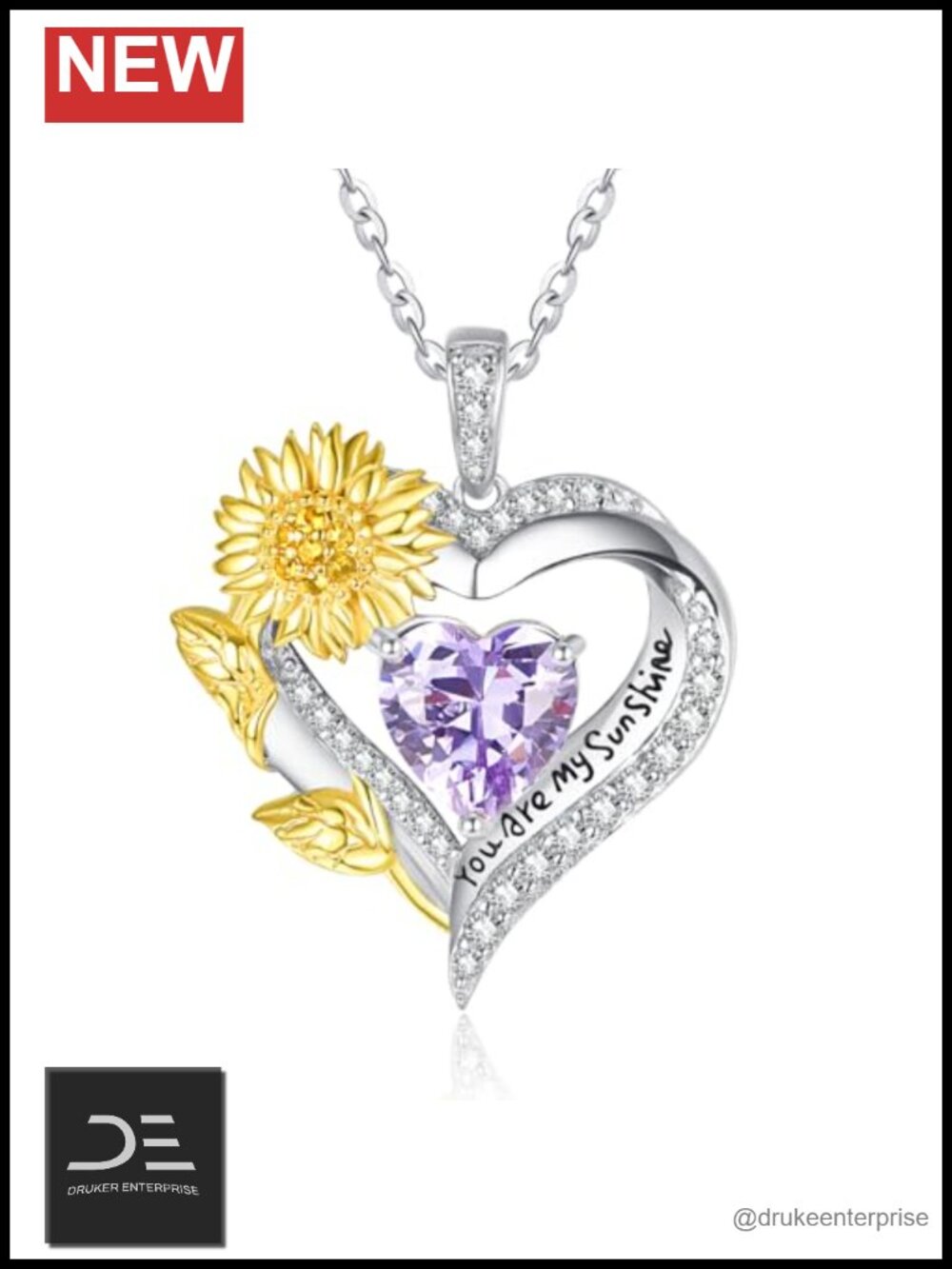 Sunflower Heart Pendant Necklace Birthstone 14K Gold Plated June